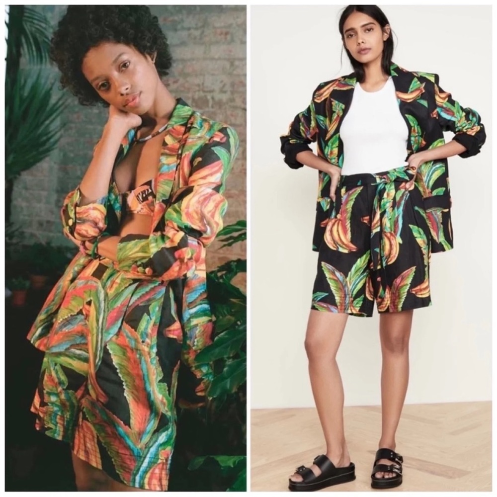 FARM Rio Black Tropical Leaf Print Shorts with Multicolor Leaves